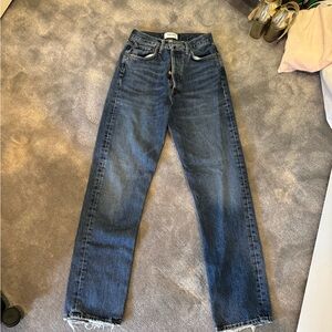 Agolde Women's 90’s pinch waist high rise straight leg Jeans - Dark Blue